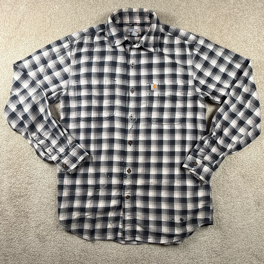 Carhartt Mens Relaxed Fit Buffalo Plaid Flannel Shirt Black White Small 1958